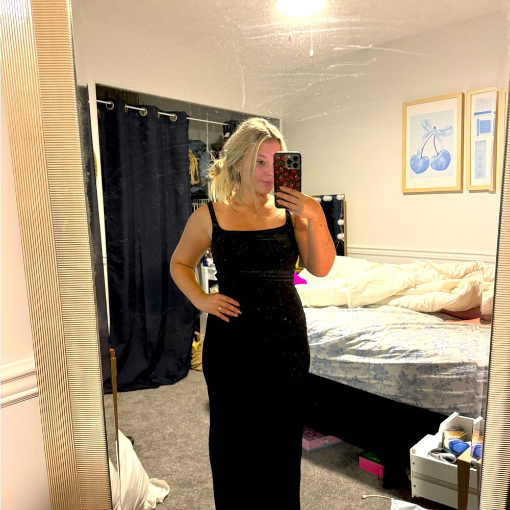 Reformation black ribbed maxi dress